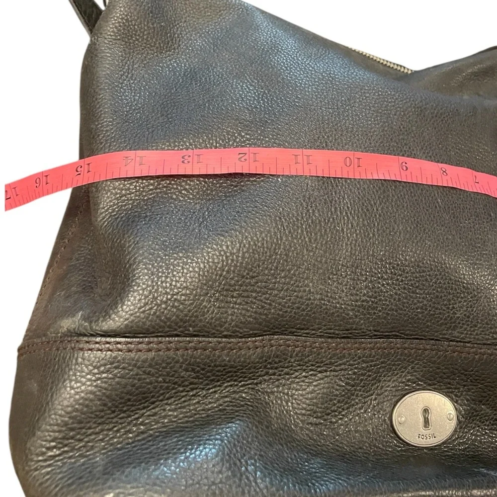 FOSSIL Black Leather Pebbled Satchel‎ Shoulder Handbag Zip Boho Hippie Western